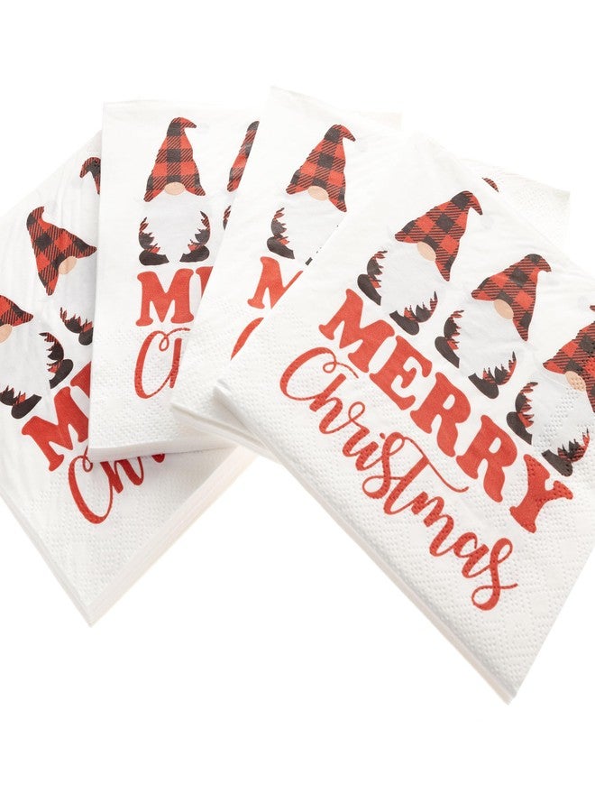 Graphique Cocktail Napkins - Plaid Merry Christmas Gnomes - 40-Count, 3-Ply - Restaurant, Bar, Party Paper Napkins, 5" x 5" - Image 2
